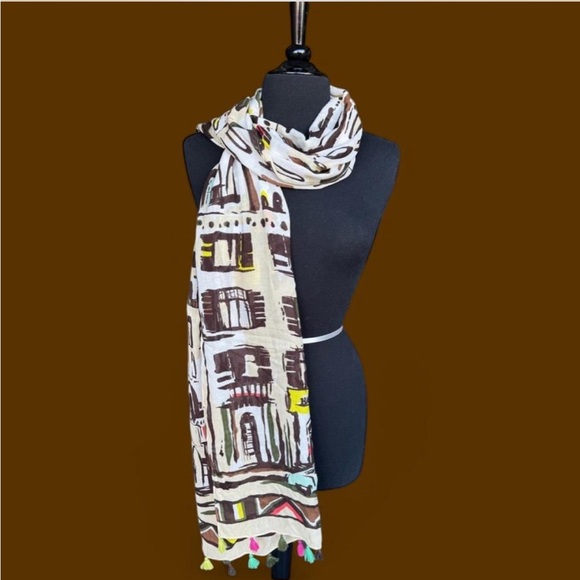 kate spade Accessories - kate spade White Multicolor Cityscape Tassel Scarf